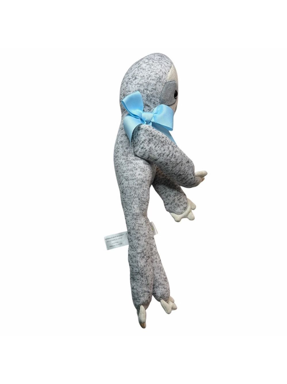 Animal Adventure Sloth Plush Gray Knit Stuffed Animal 18” Blue Bow - Picture 3 of 8